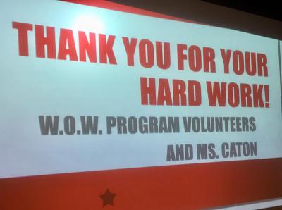 Photograph of a thank you image thanking WOW volunteers and WOW program coordinator