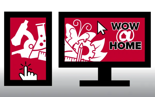 A logo of a tablet and a computer screen with WOW at Home logo on them 