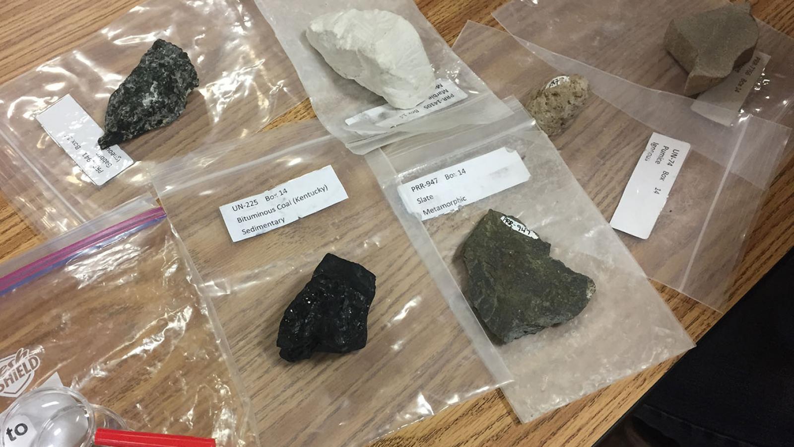 Photograph of a rock collection for the Geology experiment 