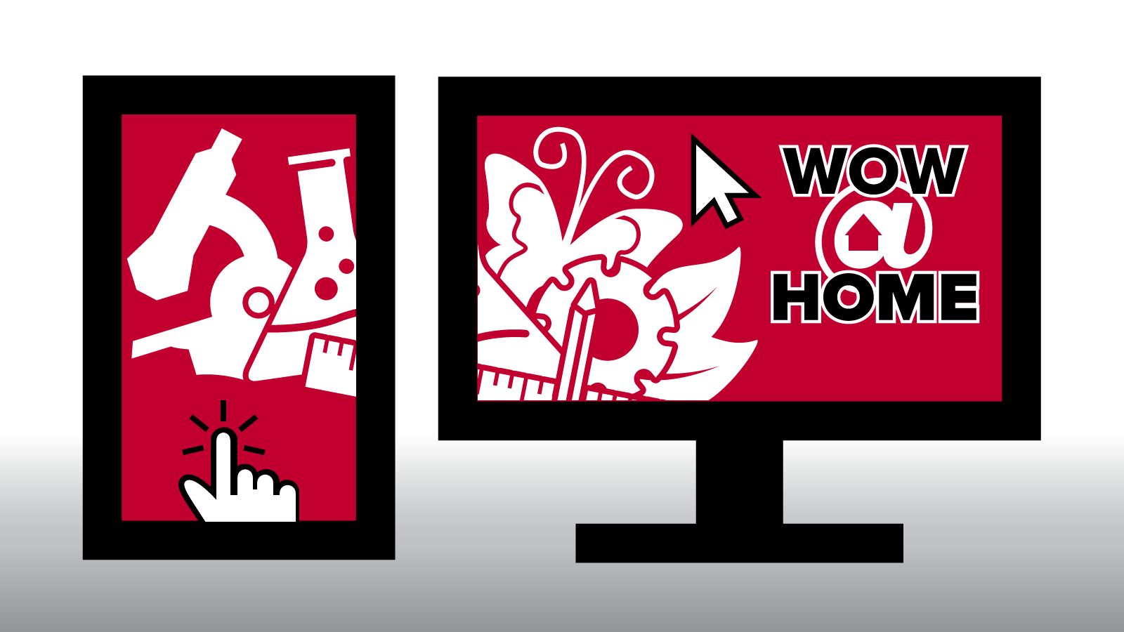 A logo of a tablet and a computer screen with WOW at Home logo on them 